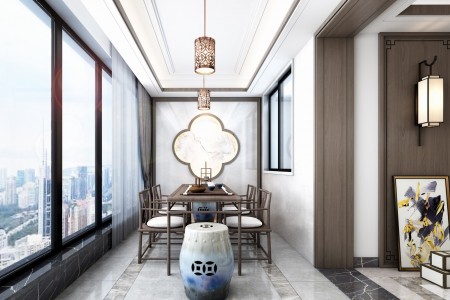 李女士新中式風格入戶陽臺、主臥效果圖